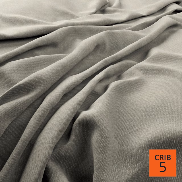 Draped stone-grey woven fabric showing fine texture and deep flowing folds