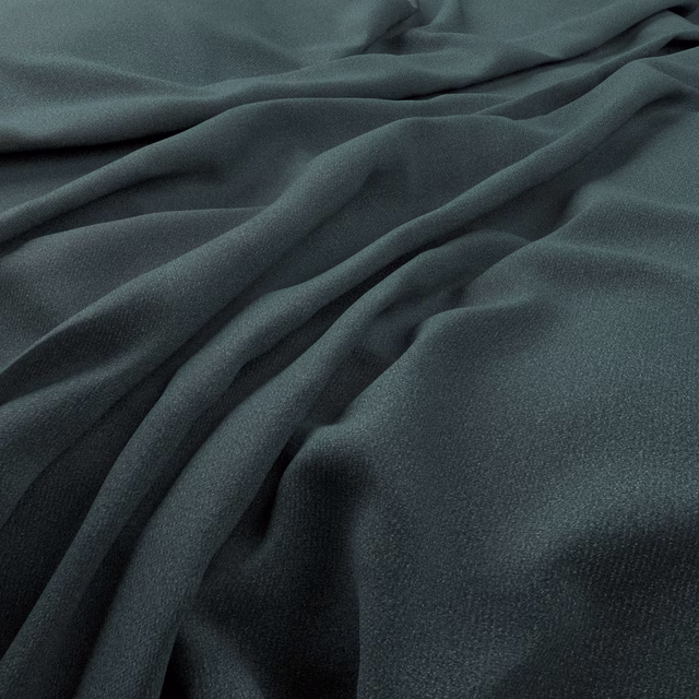 Deep blue-teal plain fabric with fine texture gathered into softly shadowed folds
