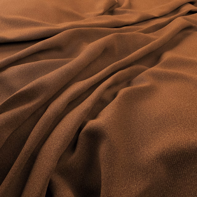 Warm copper-brown fabric with a softly brushed surface gathered into deep flowing folds
