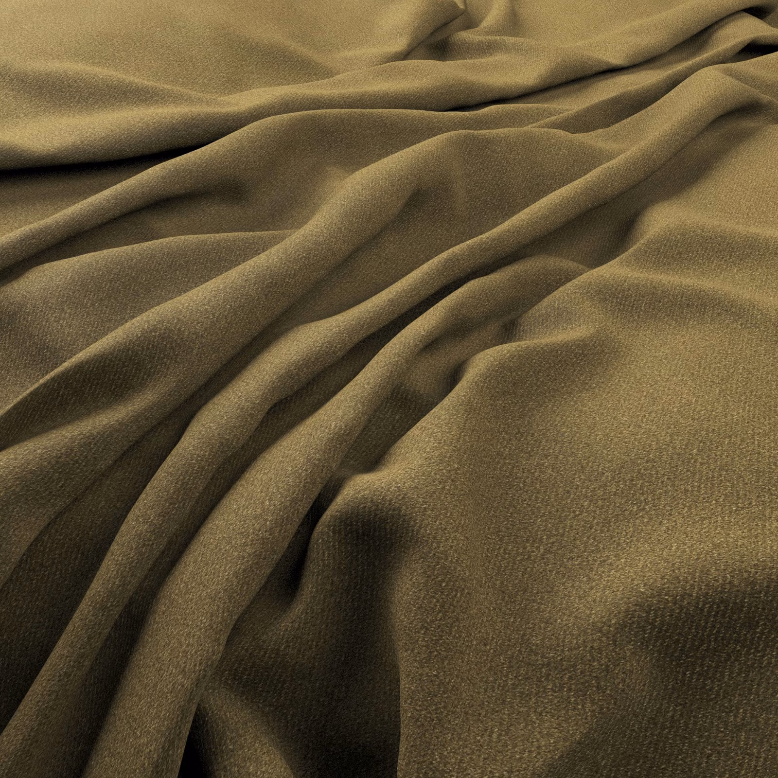 Close view of olive Cypress fabric with fine weave and deep sculpted folds