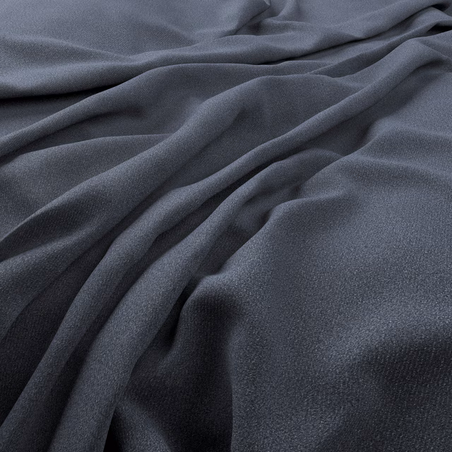 Deep denim blue-grey fabric with fine texture arranged in softly rounded, fluid folds