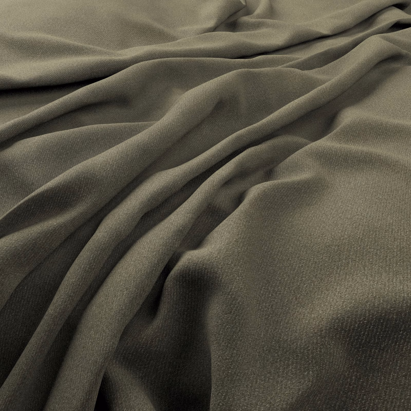 Muted olive-drab fabric with a fine weave falling into soft, deep folds