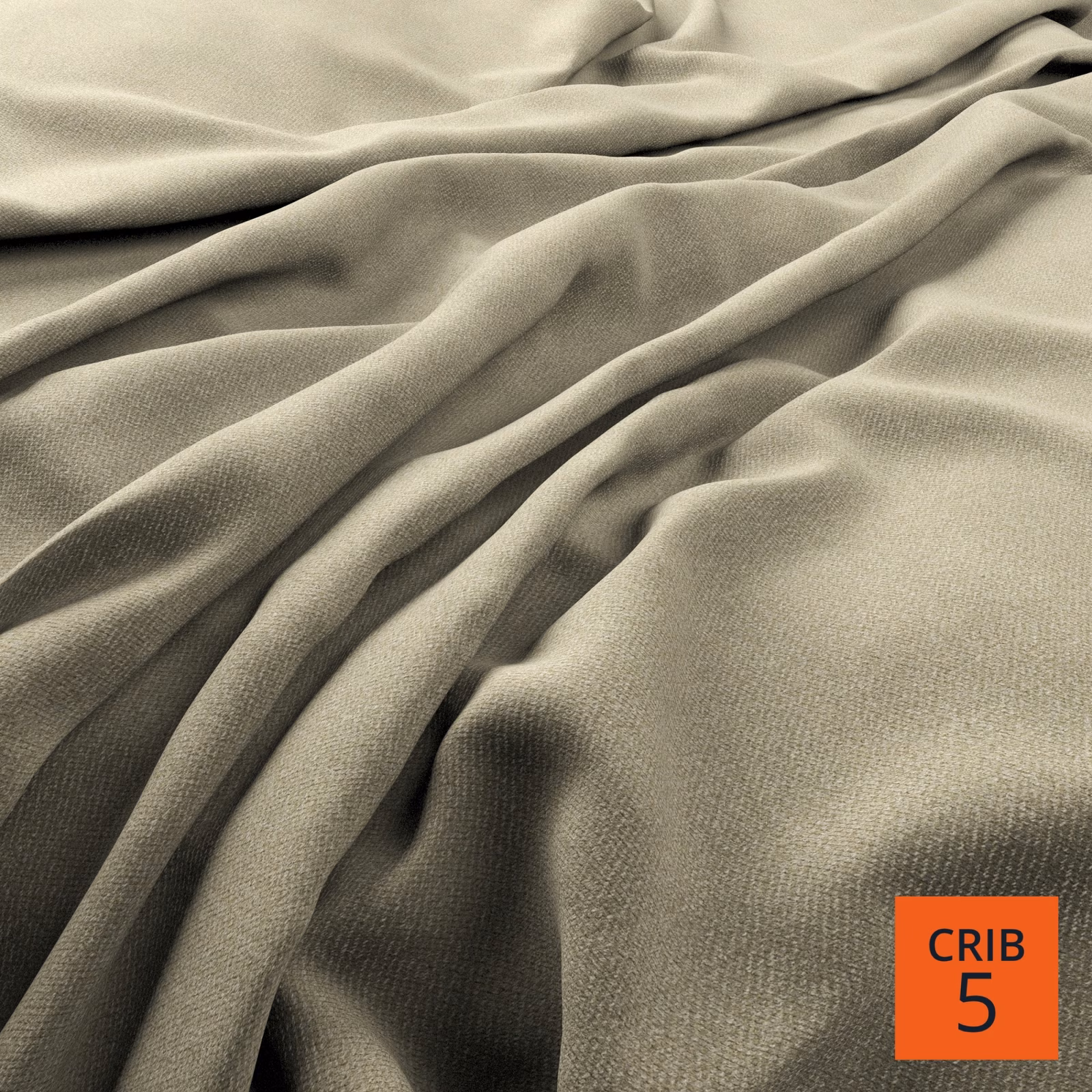 Warm greige-taupe fabric with fine micro-weave gathered into soft sculptural folds
