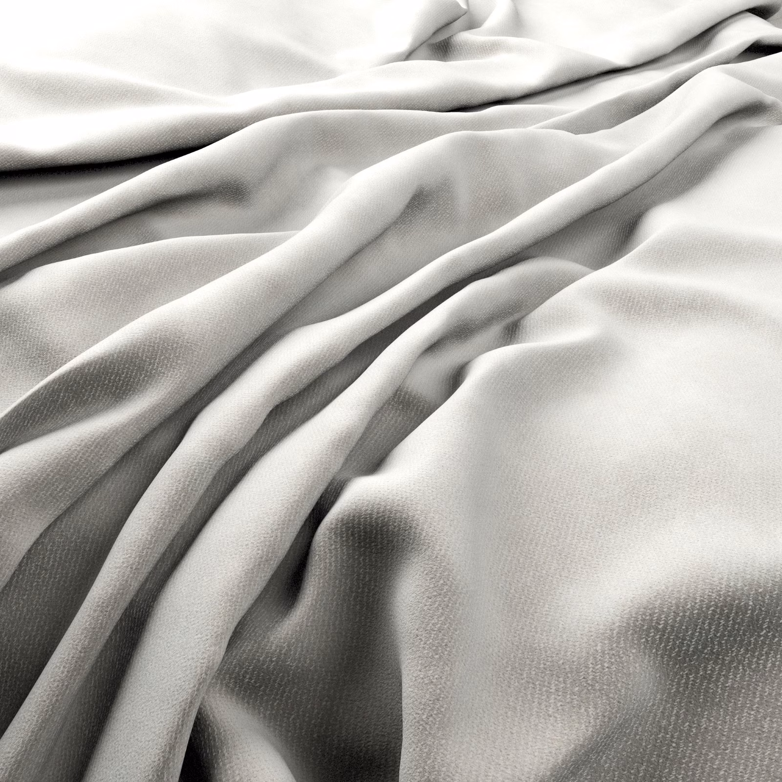 Warm ivory fabric in fluid folds, showing a fine even weave and soft satin sheen