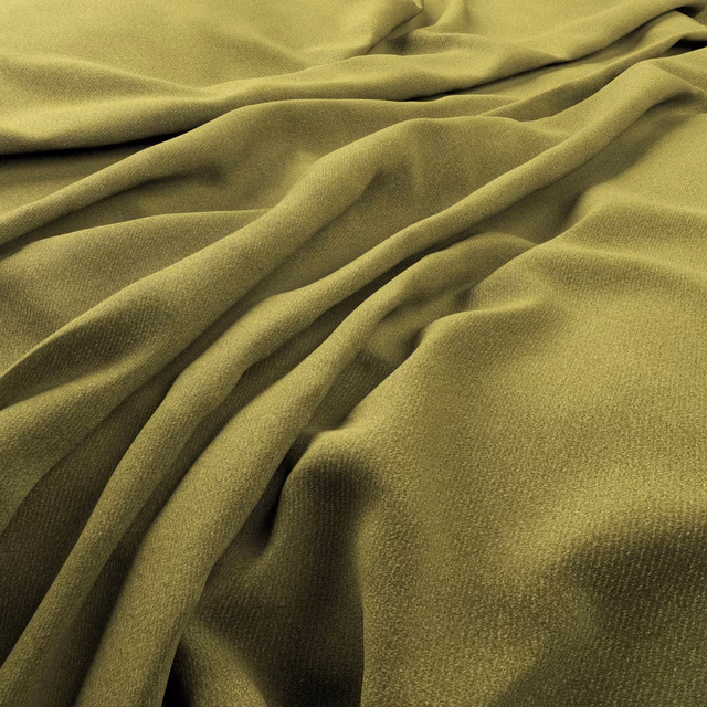 Muted kiwi-olive fabric with fine grain and softly shadowed flowing folds
