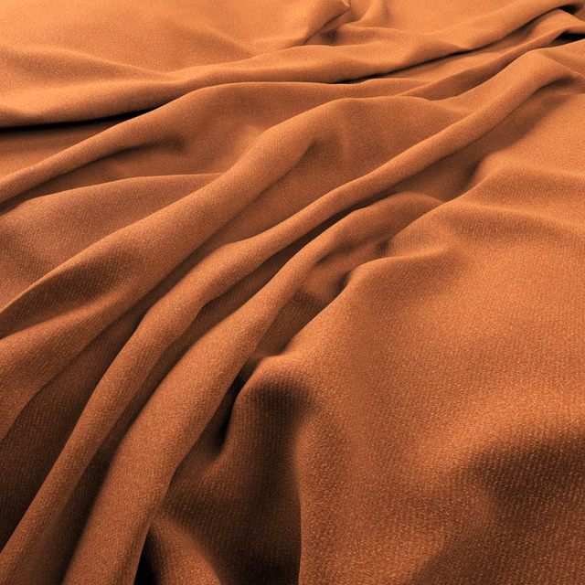 Burnished marmalade-orange fabric with a fine lustrous surface folded into soft ripples