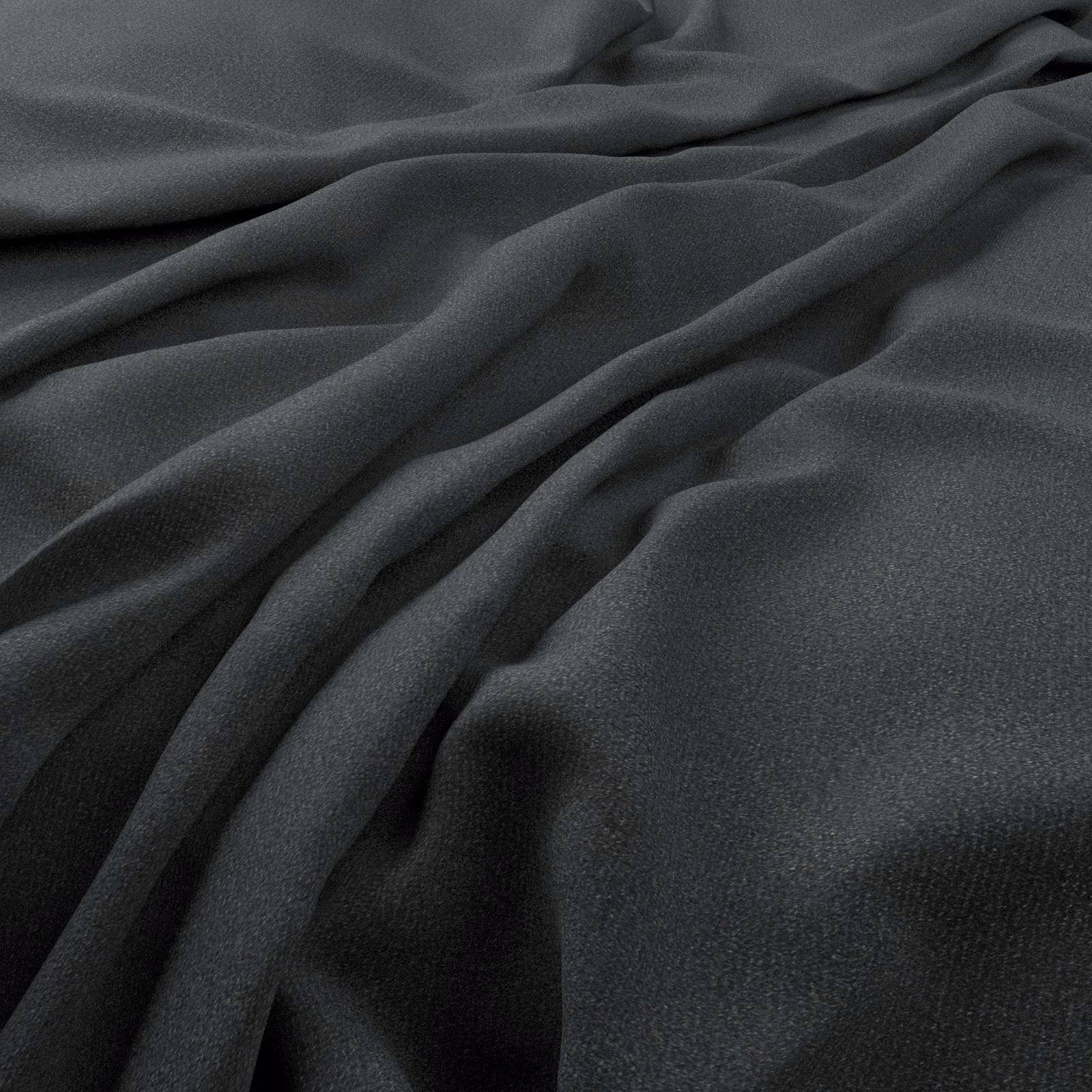 Deep blue-charcoal textile with fine texture gathered into softly fluid folds