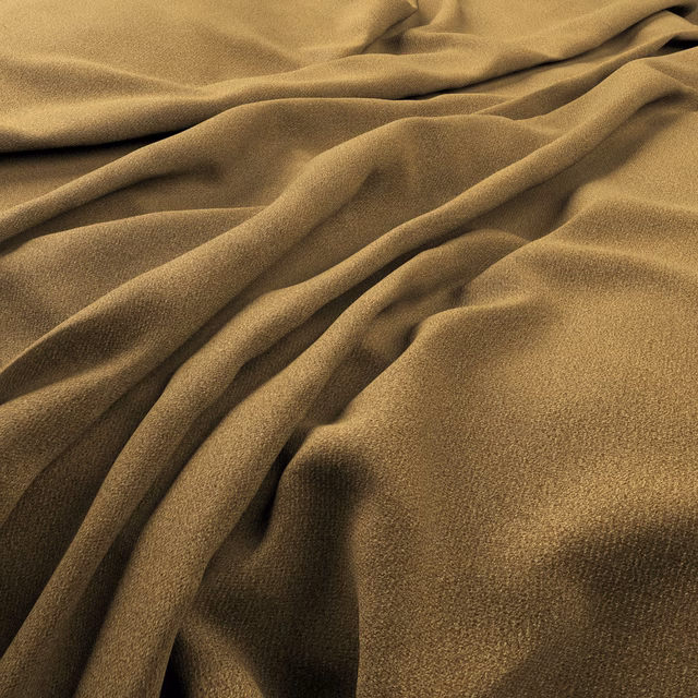 Warm camel-brown fabric with a fine velvety surface gathered into deep, soft folds