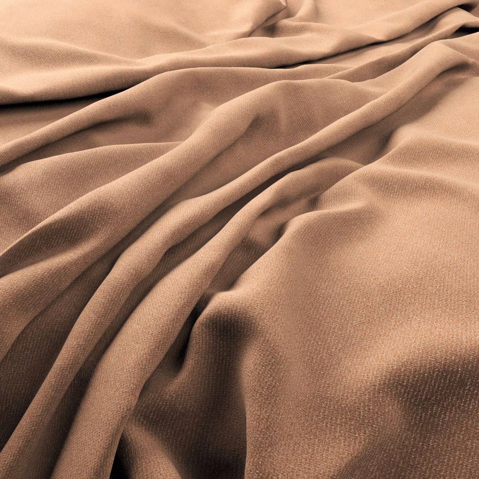 Warm salmon fabric with a fine weave, sculpted into softly shaded folds