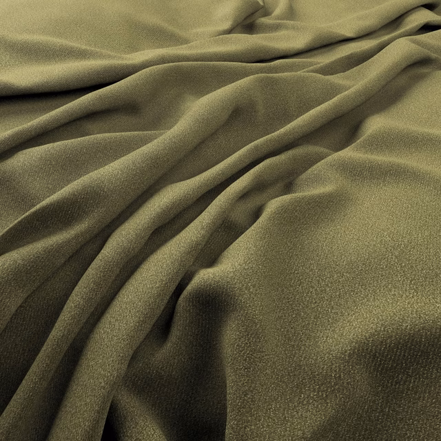 Muted olive green fabric with fine texture gathered into soft flowing folds
