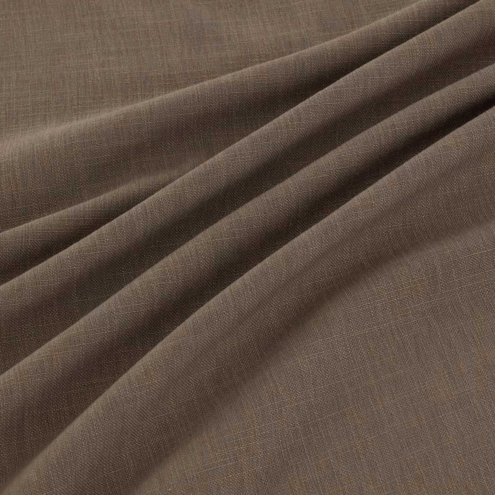 Warm beetroot-brown plain weave with fine crosshatch texture in deep draped folds