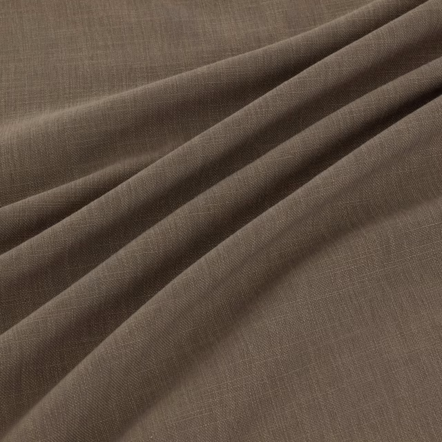 Warm beetroot-brown plain weave with fine crosshatch texture in deep draped folds