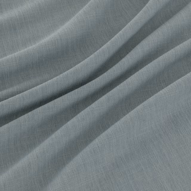Cool blue-grey Amalfi fabric showing fine crosshatch weave and fluid draped folds