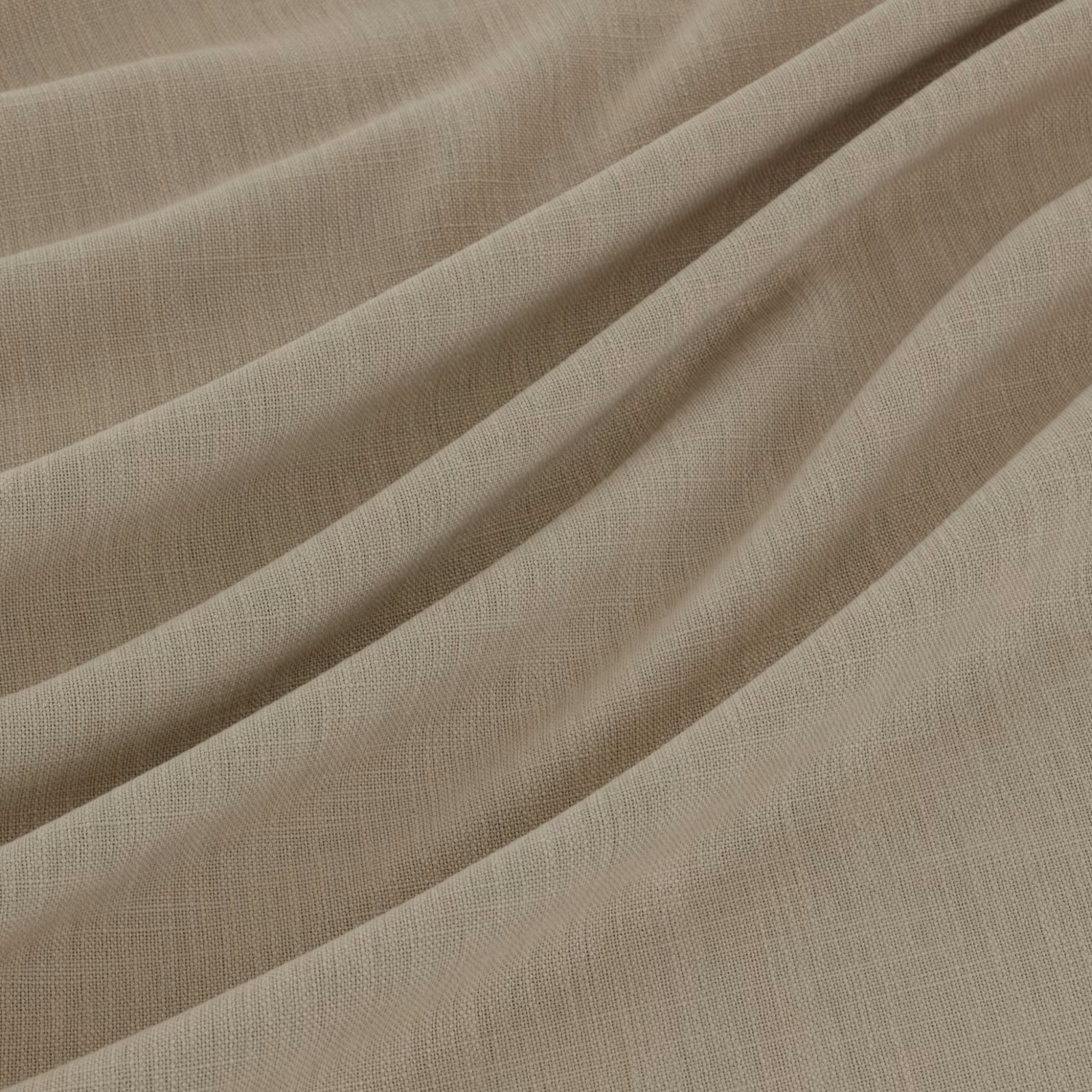 Warm buff beige fabric with fine vertical weave draped in broad soft folds
