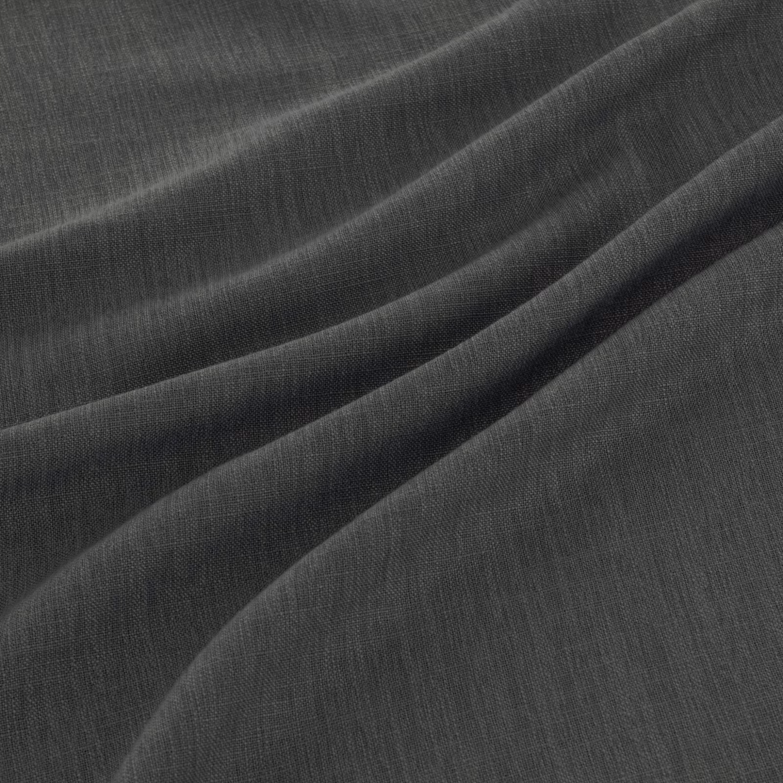 Deep denim blue-grey fabric with fine vertical weave falling into soft folds