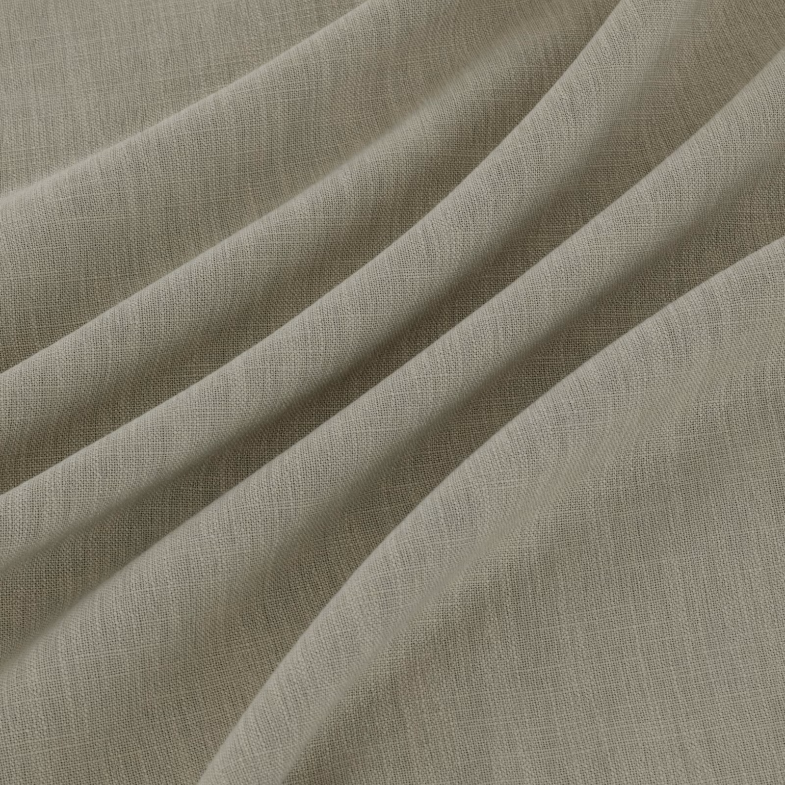 Misty taupe-grey woven fabric with subtle crosshatch texture falling in soft folds