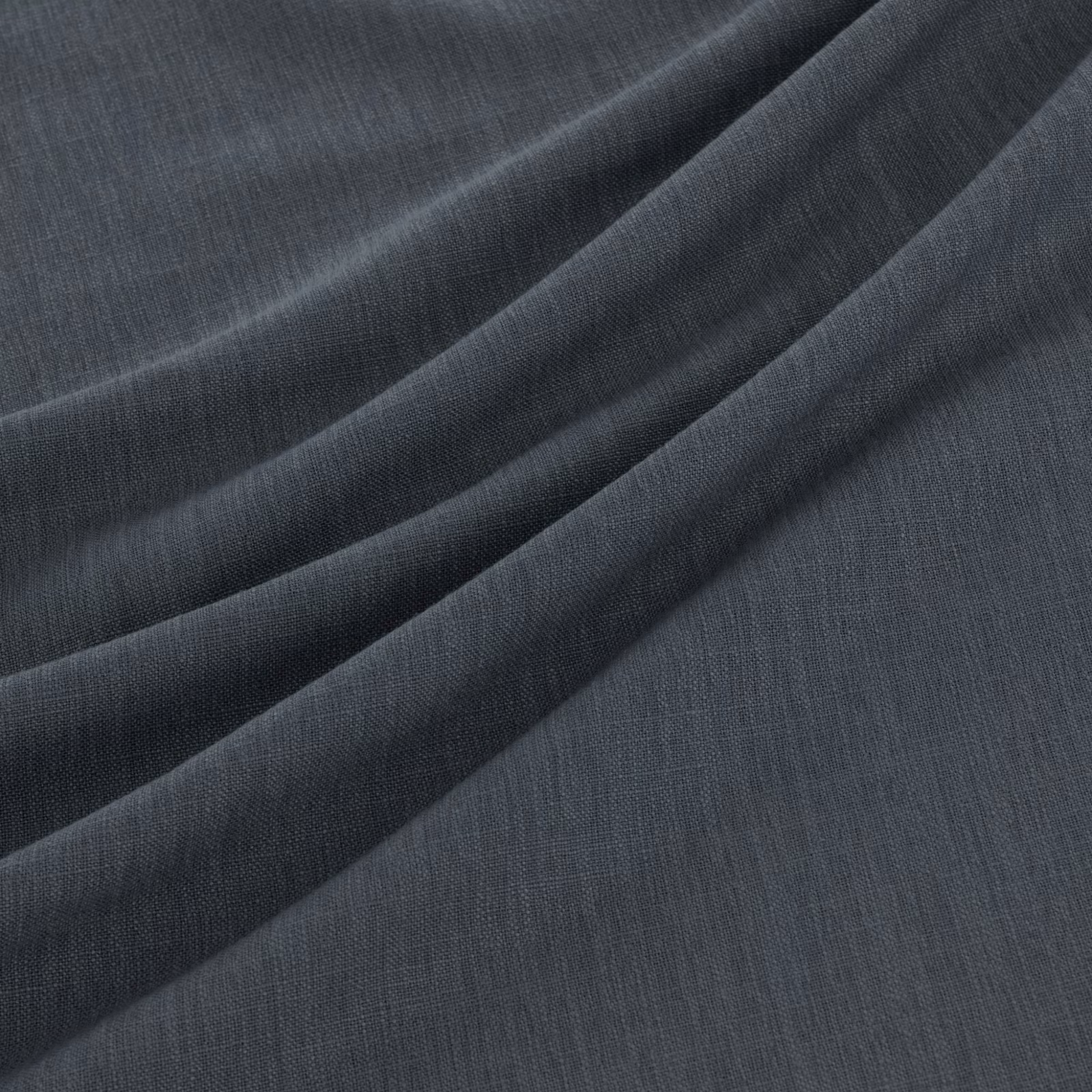 Deep slate-grey plain weave gathered into soft, fluid diagonal folds