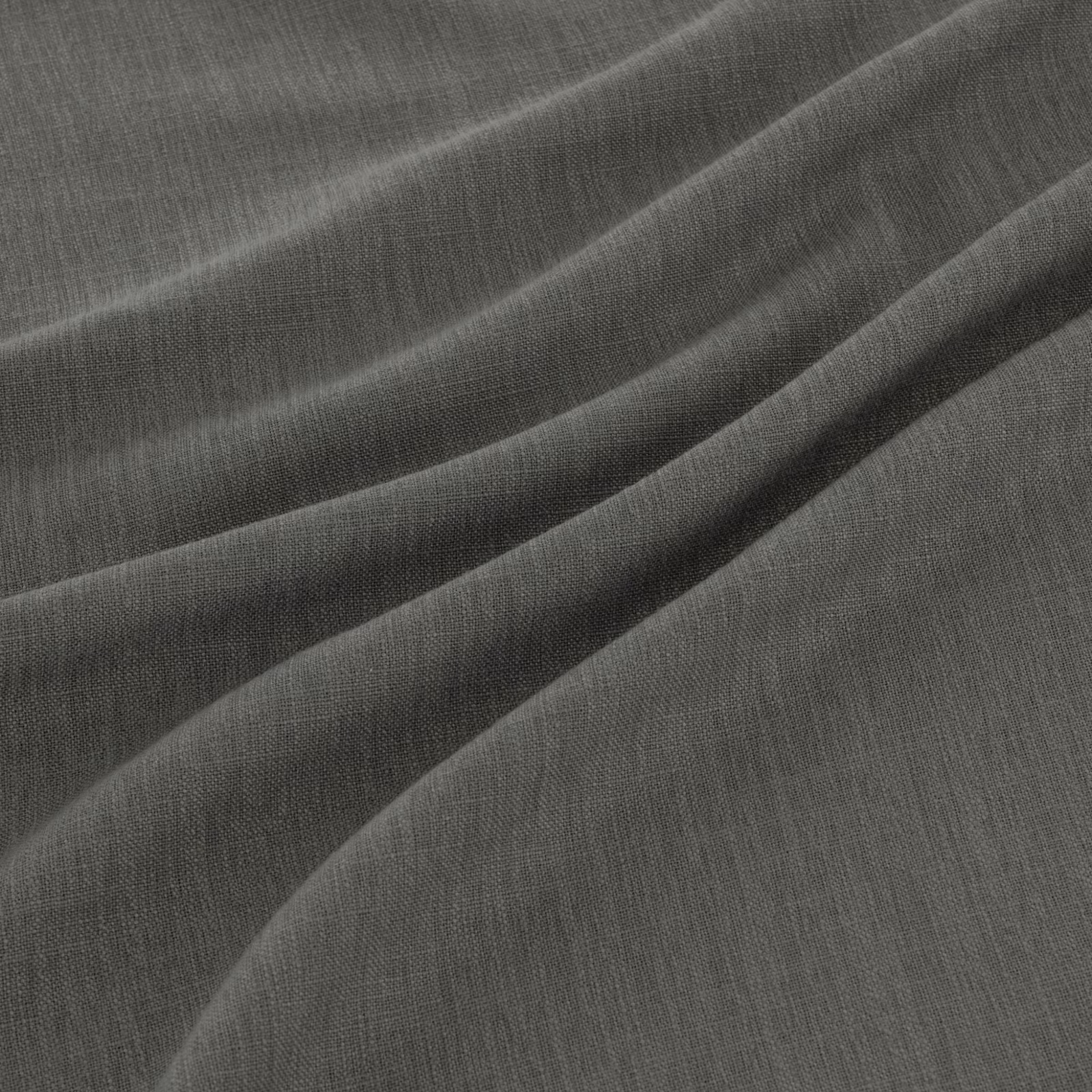Smoky charcoal-grey fabric with fine vertical weave in soft diagonal folds