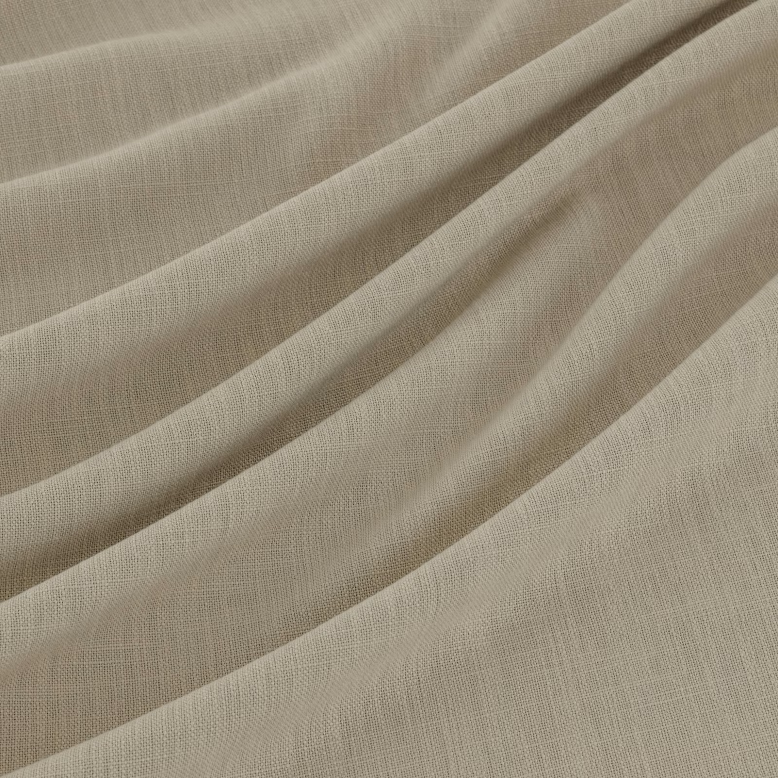 Soft greige taupe textile with fine woven texture arranged in fluid diagonal folds