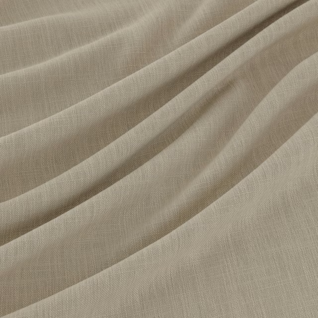 Soft greige taupe textile with fine woven texture arranged in fluid diagonal folds