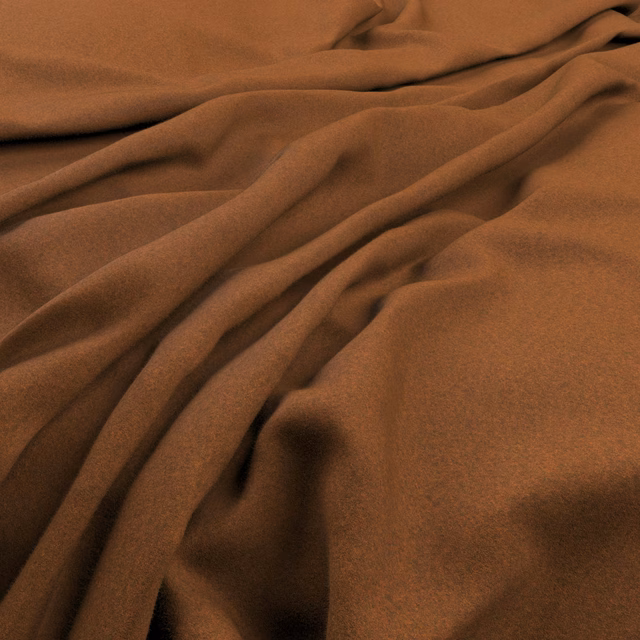 Warm copper-brown fabric with a softly velvety surface gathered into fluid folds