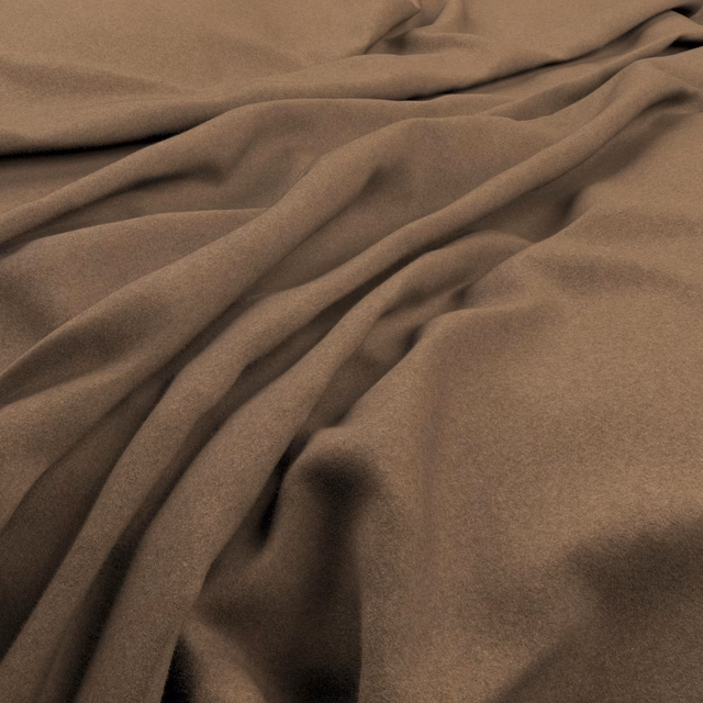Warm brown Amatheon fabric with a soft matte surface gathered into flowing folds
