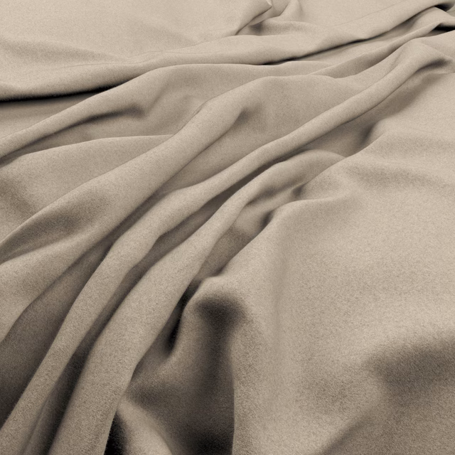Warm ecru plain fabric with a softly brushed surface falling into deep folds