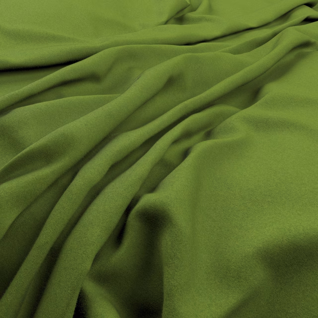 Smooth lime-green fabric gathered into deep, softly shaded folds