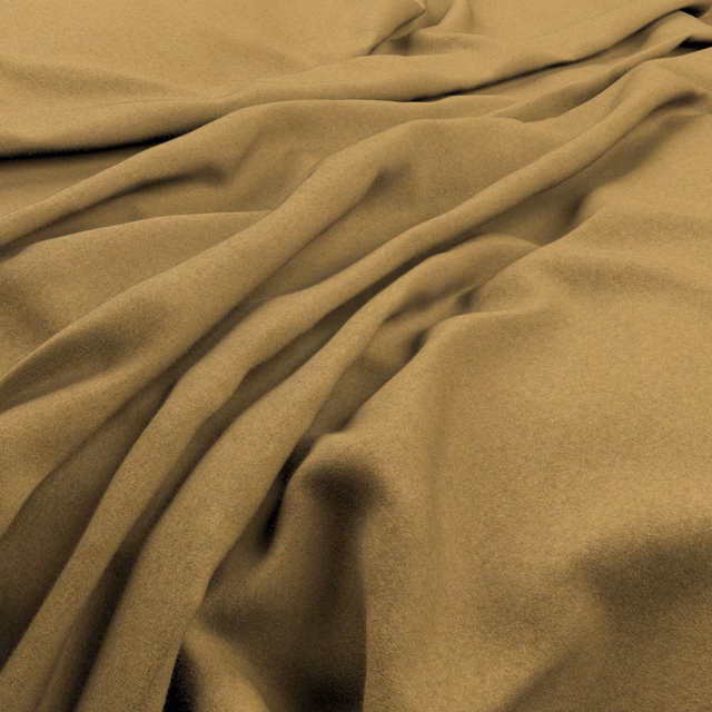 Muted mustard-ochre fabric with a softly brushed surface and deep fluid folds