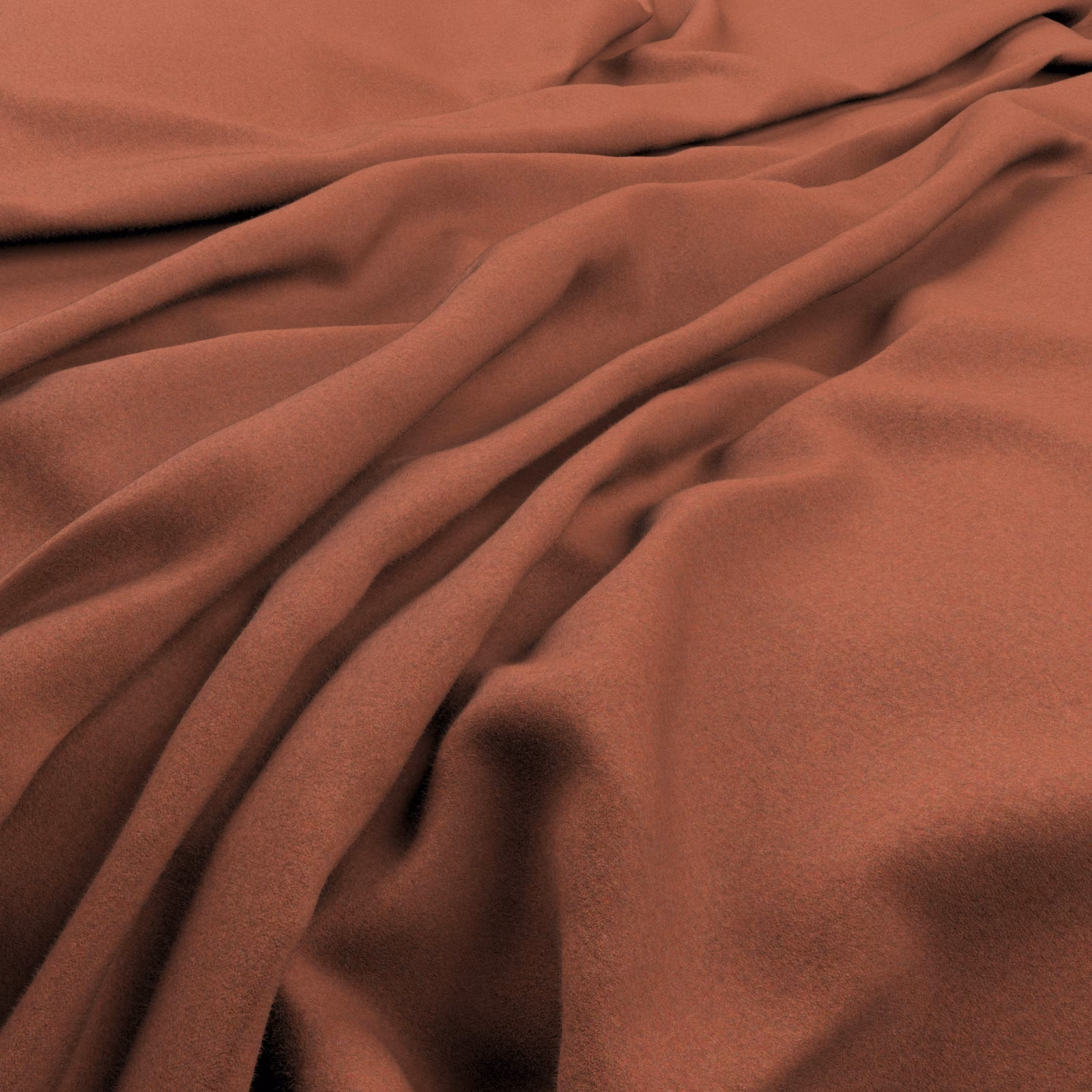 Draped plain fabric in deep terracotta brown with soft velvety highlights