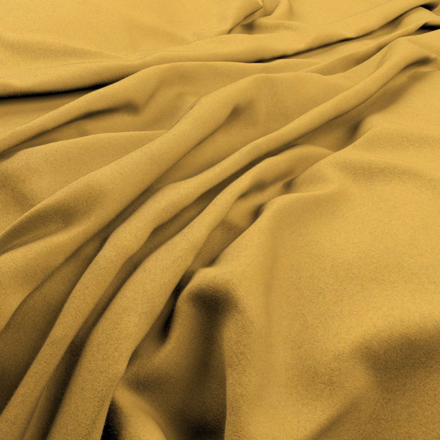 Warm mustard-gold fabric with a softly brushed surface gathered into deep folds