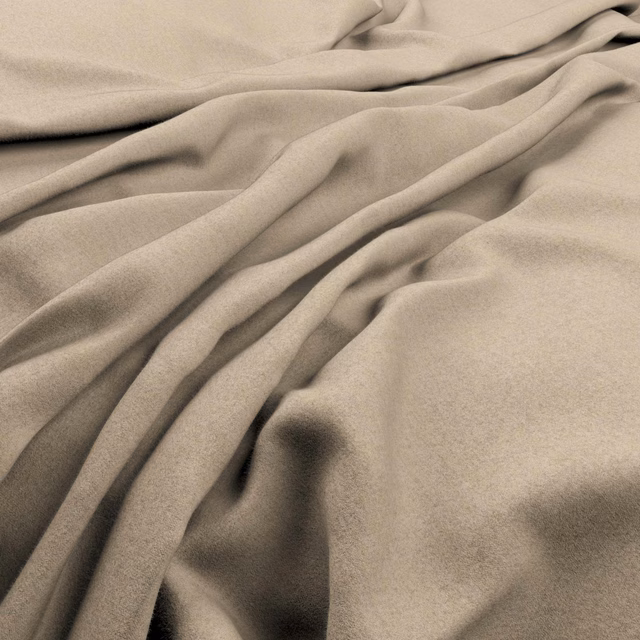 Soft greige-taupe fabric draped in deep folds with a smooth plush surface