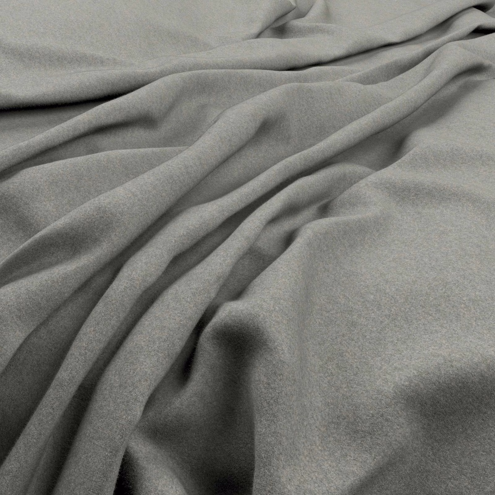 Wolf-grey fabric with a fine soft texture gathered into deep flowing folds