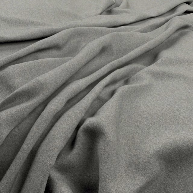 Wolf-grey fabric with a fine soft texture gathered into deep flowing folds