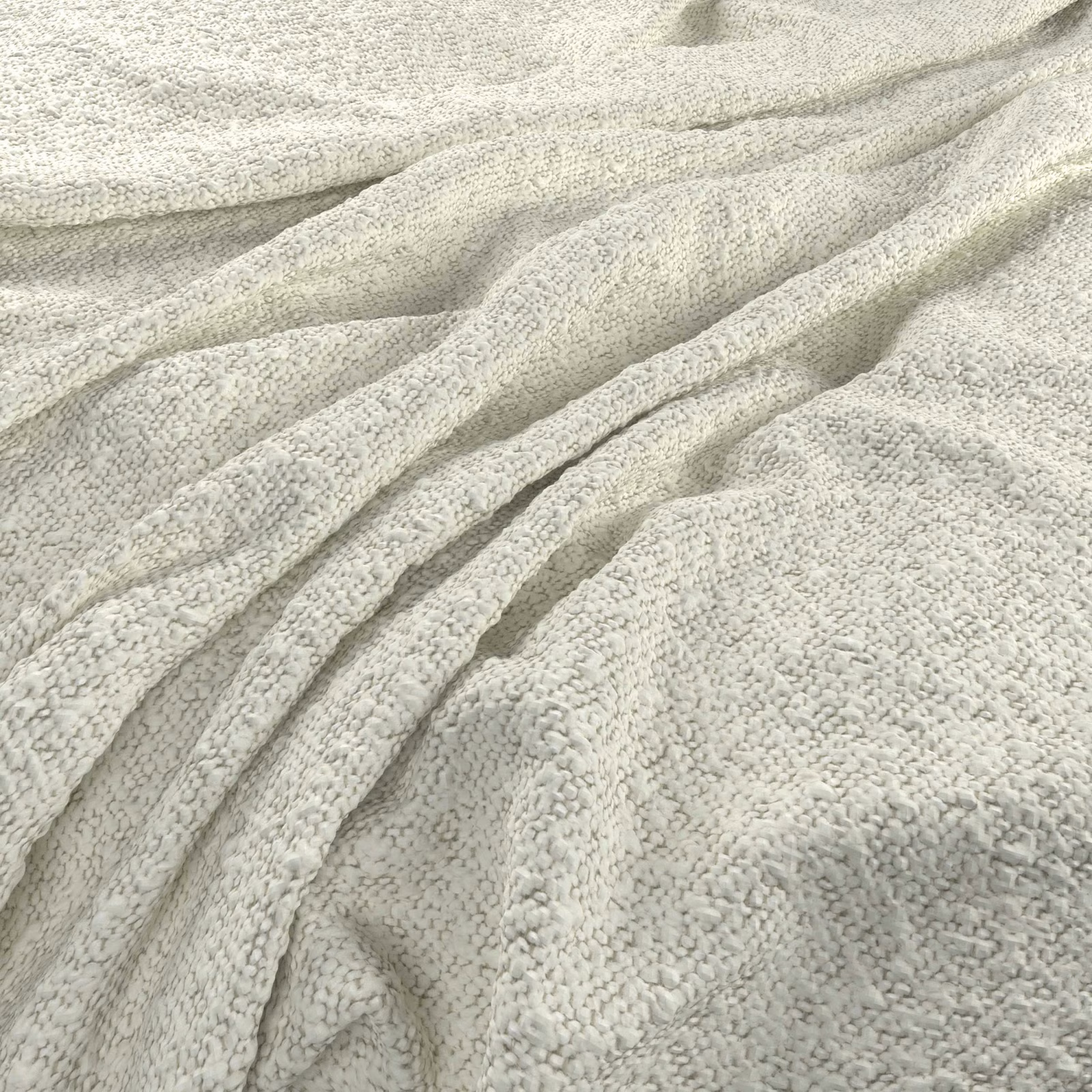 Warm ecru nubby woven fabric with pale flecking shown in soft folds