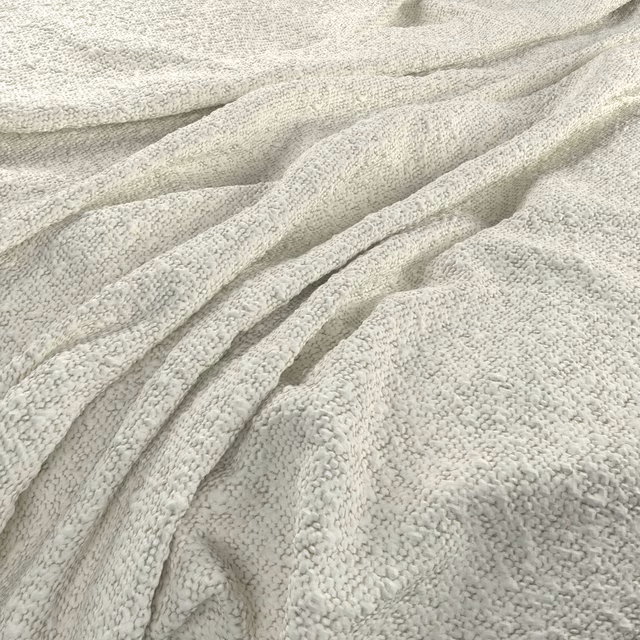 Warm ecru nubby woven fabric with pale flecking shown in soft folds