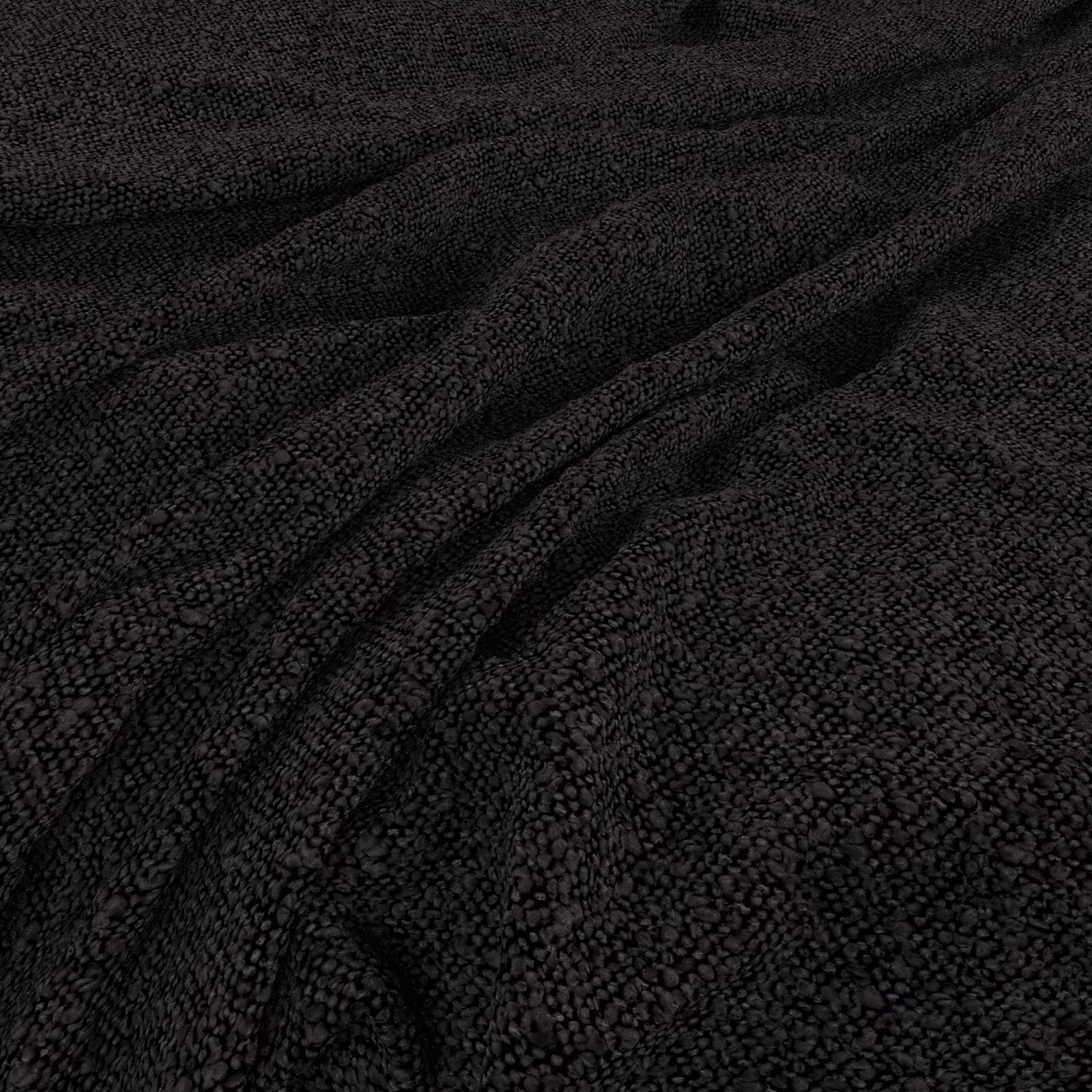 Near-black Andes fabric showing a raised pebble weave and softly folded surface
