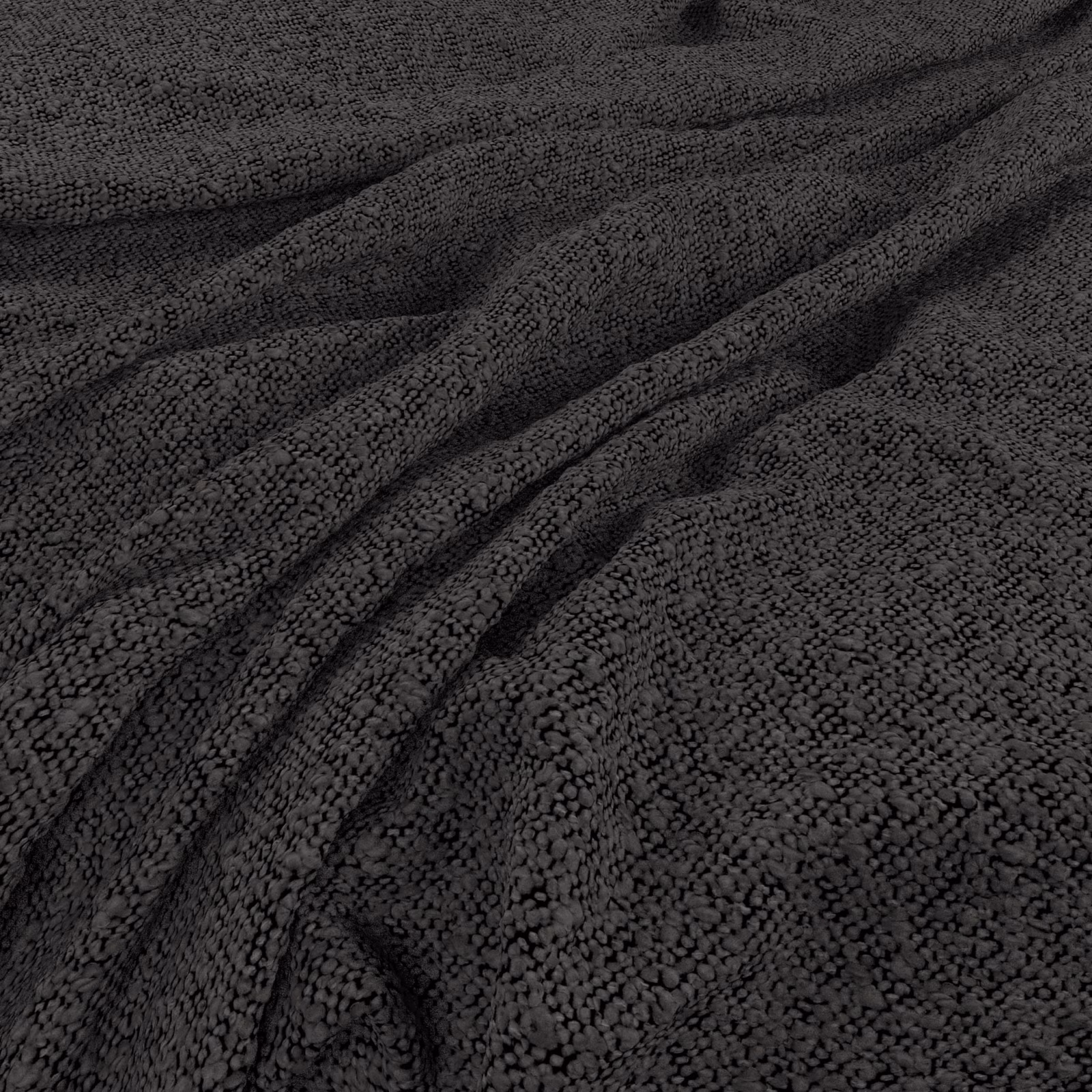 Dark steel-grey fabric with a small nubby weave gathered into soft folds
