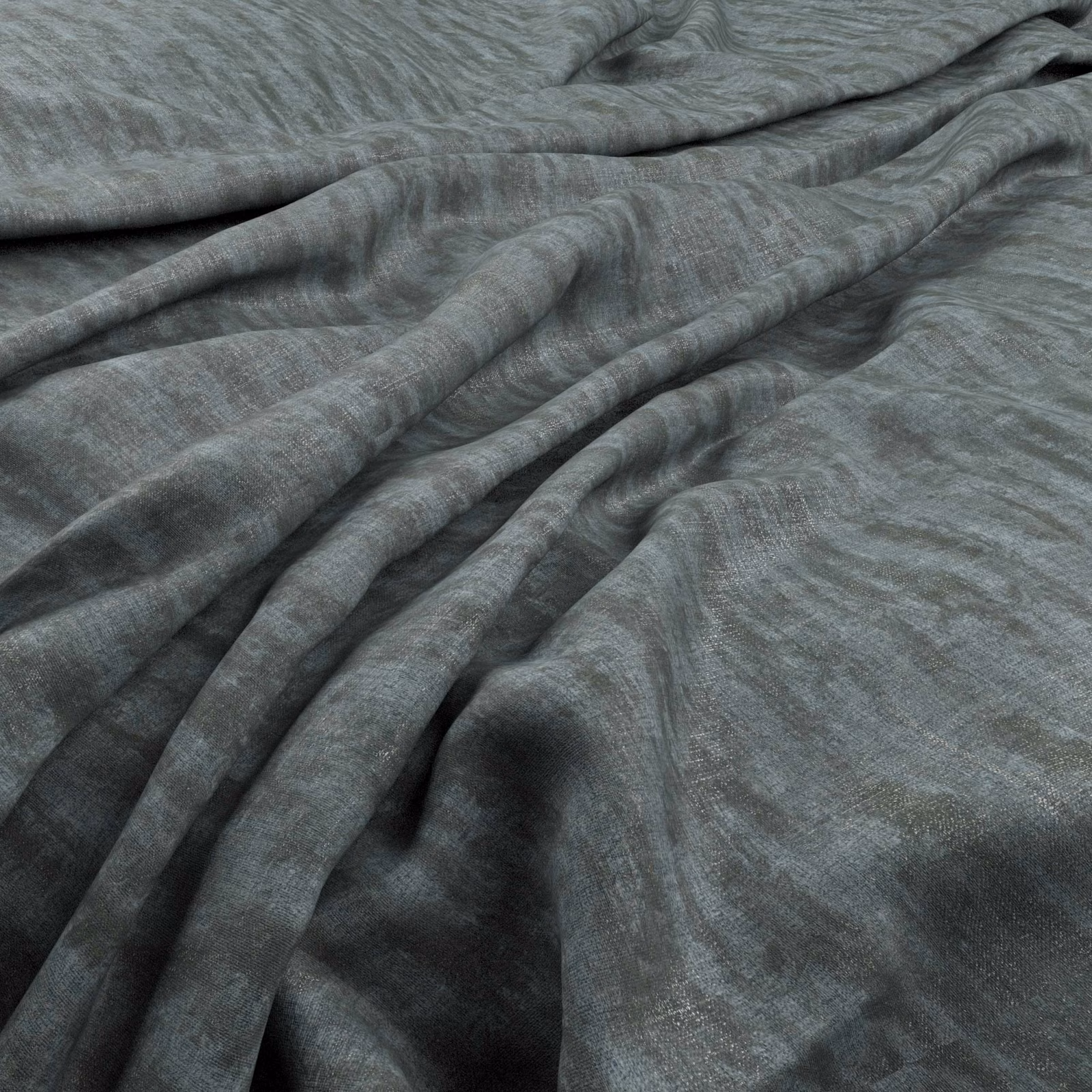 Cool blue-grey fabric with fine rippled texture gathered into deep flowing folds