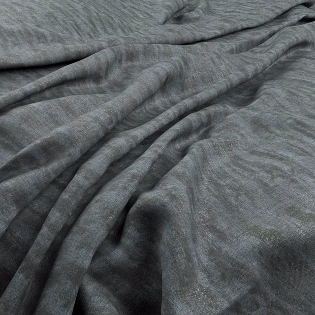 Cool blue-grey fabric with fine rippled texture gathered into deep flowing folds