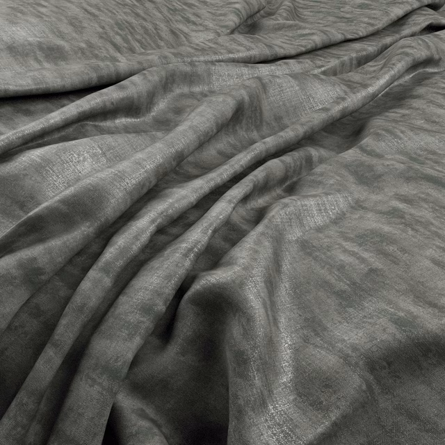 Smoky charcoal grey fabric with rippled texture and lustrous folds