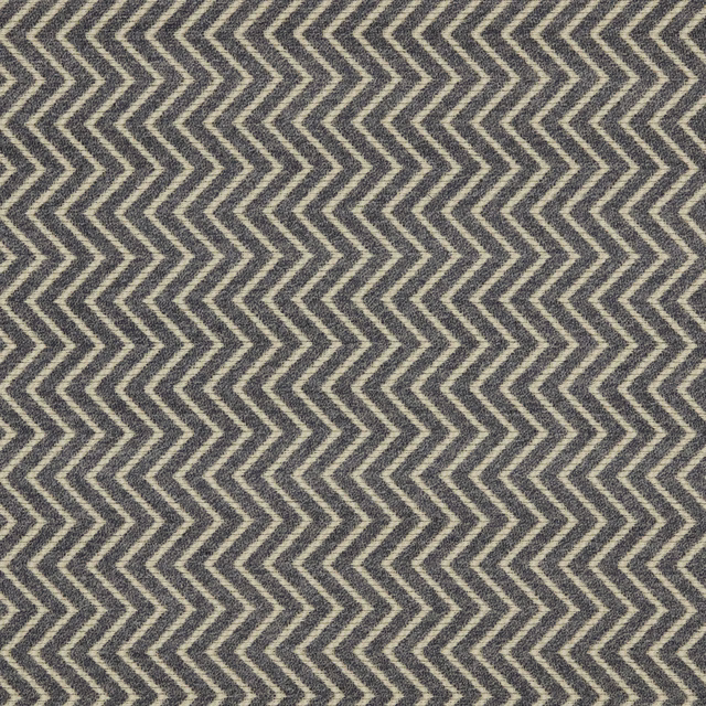 Close-up of graphite chevron upholstery fabric with pale zigzag contrast threads