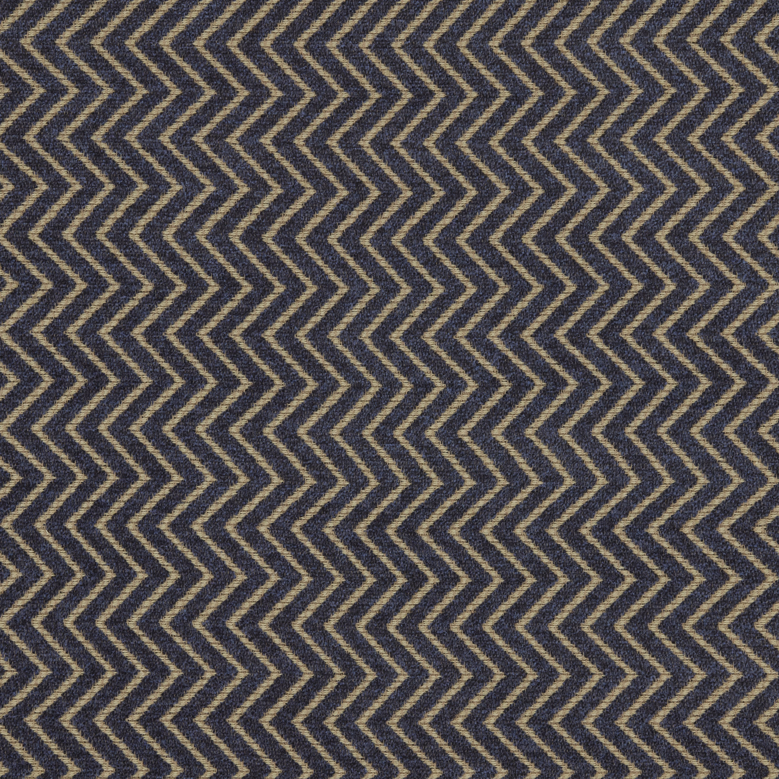 Close-up of navy and tan zigzag woven upholstery fabric