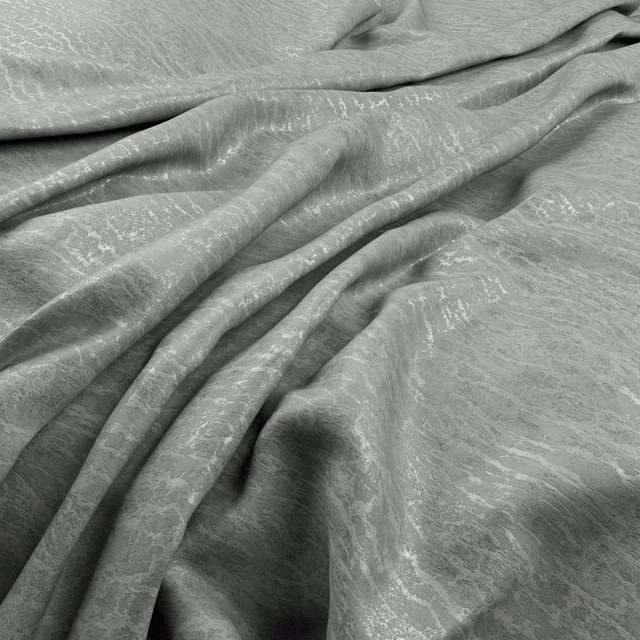 Cool blue-grey drapery fabric with a pale organic brushed pattern and soft satin-like sheen
