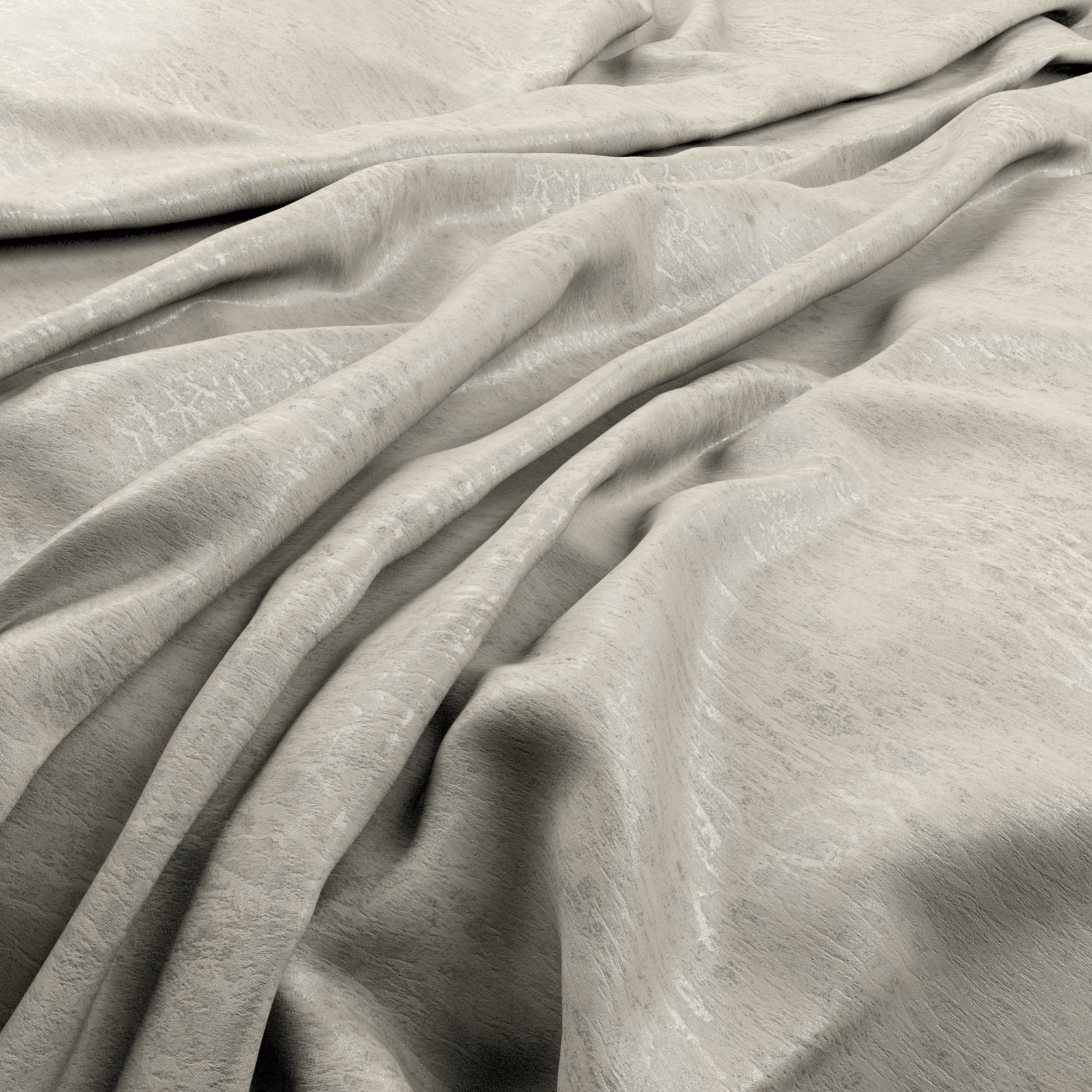 Pale quartz-grey fabric with softly brushed tonal texture gathered into flowing folds