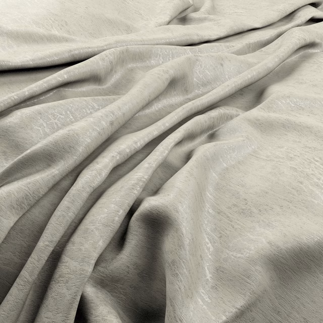 Pale quartz-grey fabric with softly brushed tonal texture gathered into flowing folds