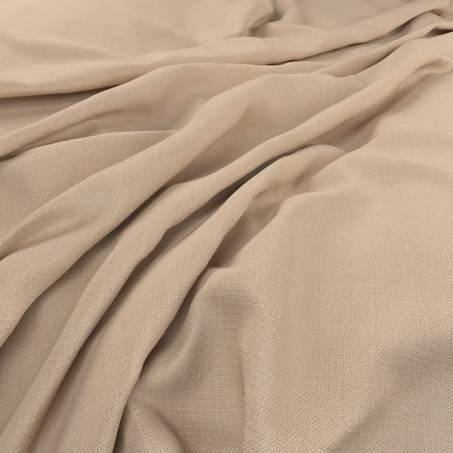 Warm antique-cream fine weave fabric gathered into softly shadowed folds