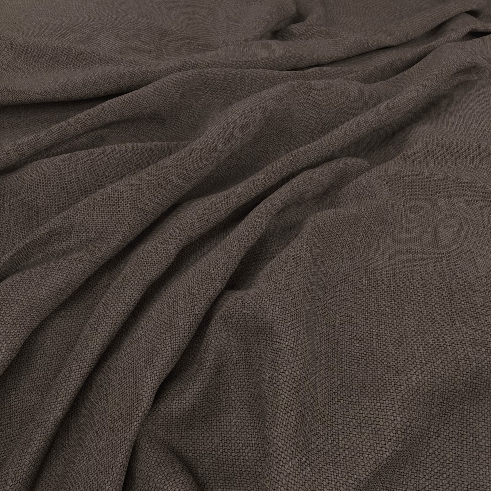 Deep taupe-brown woven fabric draped into softly shadowed folds