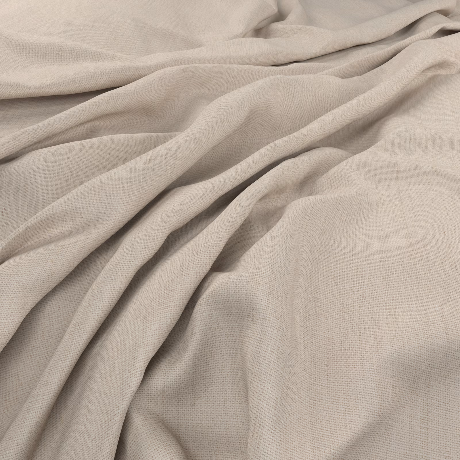 Warm flax-beige plain weave fabric gathered into soft flowing folds
