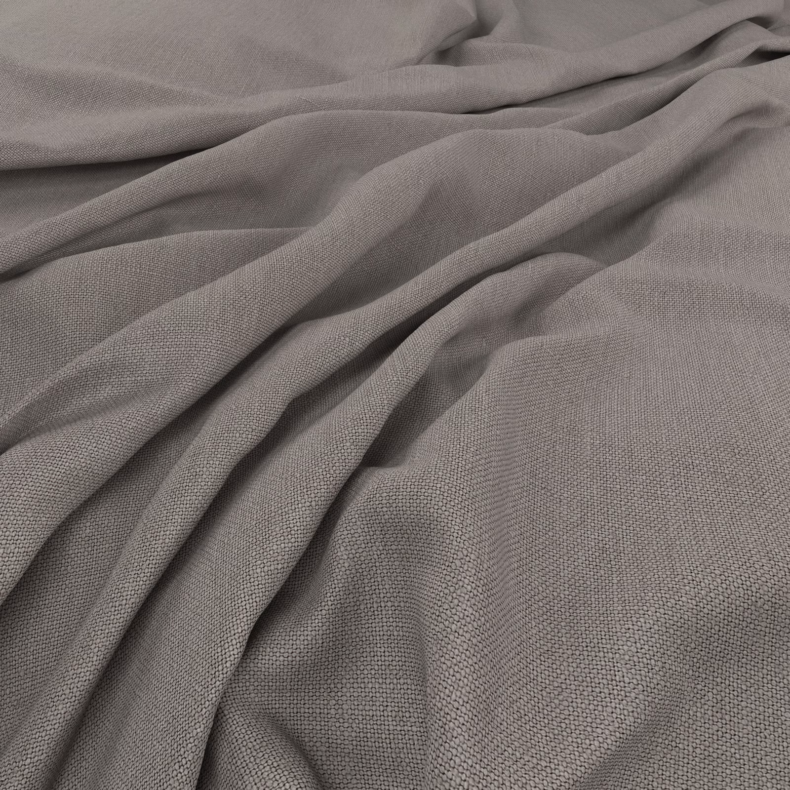 Warm stone-grey plain weave fabric draped in soft folds with fine texture